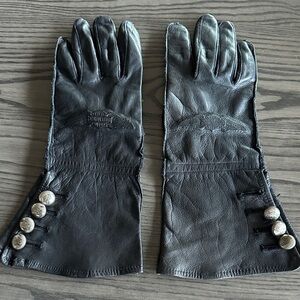 Harley Davidson Black Leather Riding Gloves with Gauntlet Button Detail